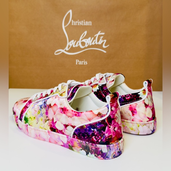 Christian Louboutin Junior Viera Orlato Flat Floral-print Satin Sneakers EU 43.5 - Picture 9 of 15
